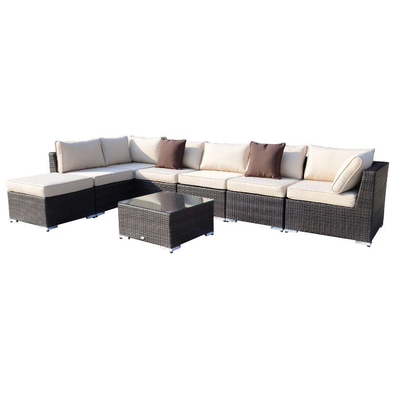 [Pick Up] Outsunny 8pcs Garden Sectional Rattan Sofa Set All Weather w/ Cushion