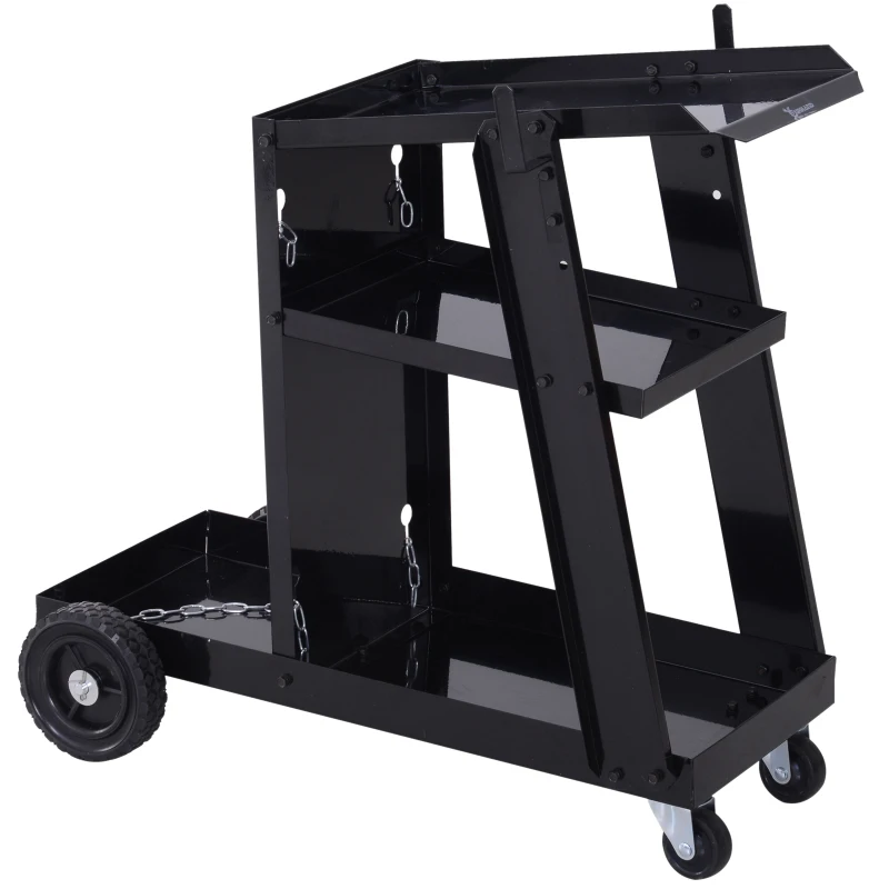 DURHAND Welding Cart 3 Tier Welder Trolley Garage w/ Safety Chain Black