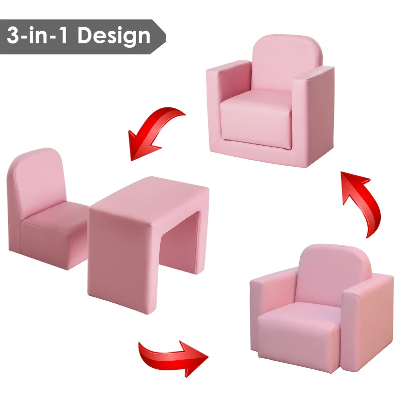 Qaba Kids Armchair 2-in-1 Multifunctional Children Armchair Kids Table & Sofa Set Pink