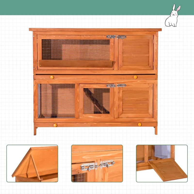 PawHut Bunny Hutch 2 Tier Elevated Wooden Rabbit Bunny House Chicken Coop Small Animal Cage w/ Sliding-Out Tray