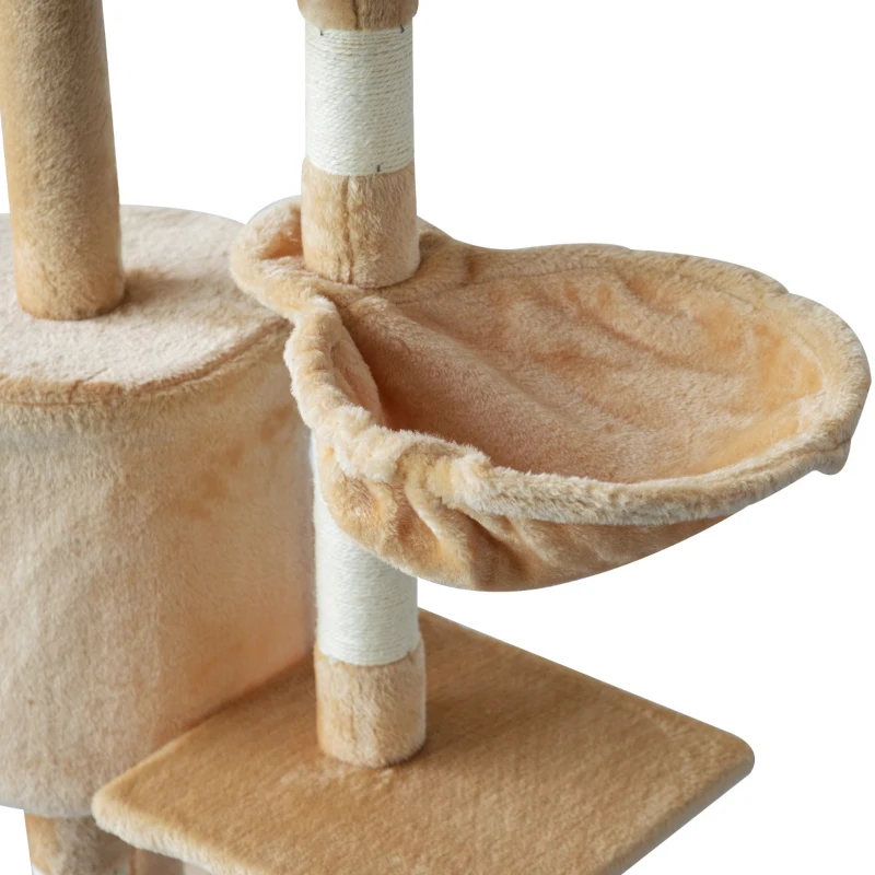 PawHut Cat Jungle Gym 52" Multi-Level Cat Tree Kitten Playhouse Kitty Activity Center Scratching Post Rest Condo with Hammock Beige