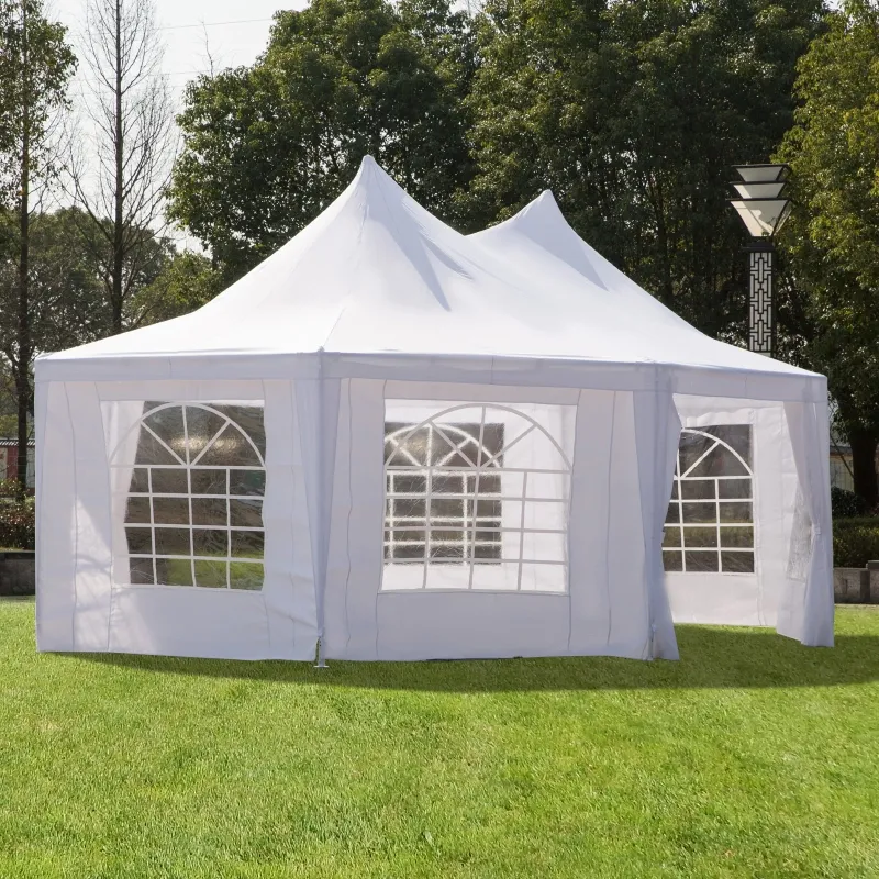 Outsunny Party Tent 22.3ft Octagonal Wedding Event Outdoor Shelter with 8 Removable Walls White