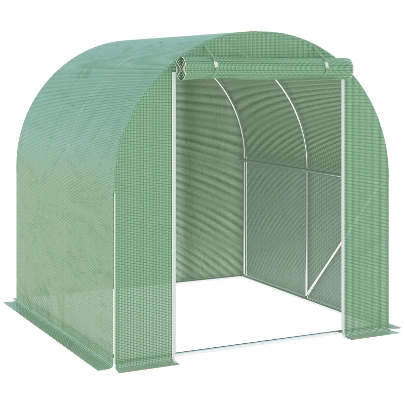 Outsunny 6.6' x 6.6' x 6.6' Tunnel Greenhouse Outdoor Walk-In Hot House with Roll-up Windows and Zippered Door, Steel Frame, PE Cover, Green