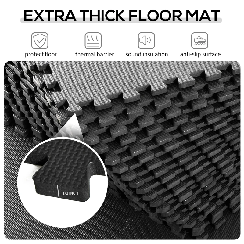 [Pick up Only] HOMCOM Soft Interlocking Floor Mats 216 Square Feet Waterproof Exercise Workout Mat Kid Play Mat, 54pcs Black