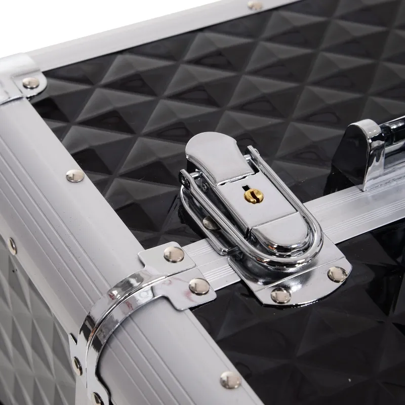 Homcom Makeup Case 20”Train Pro Aluminum Rolling Train Case Wheeled Box Upright Studded Black