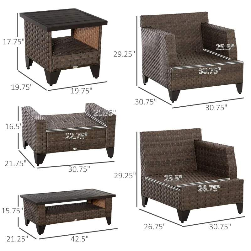 Outsunny 8 Pieces Wicker Patio Furniture Set, Outdoor PE Rattan Sectional Conversation Sofa Set w/ Aluminum Plate Top Table, Side Table & Cushions for Garden, Backyard, Beige