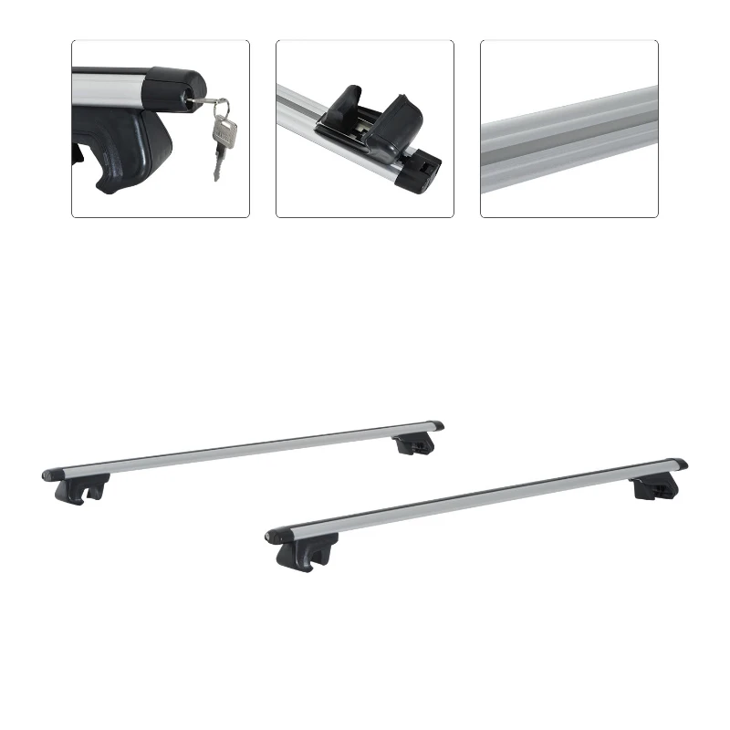 HOMCOM Cargoloc Crossbars Roof Top 2 PC Aluminum Cross Bars Lockable Adjustable Baggage Luggage Roof Rack, Silver (49")