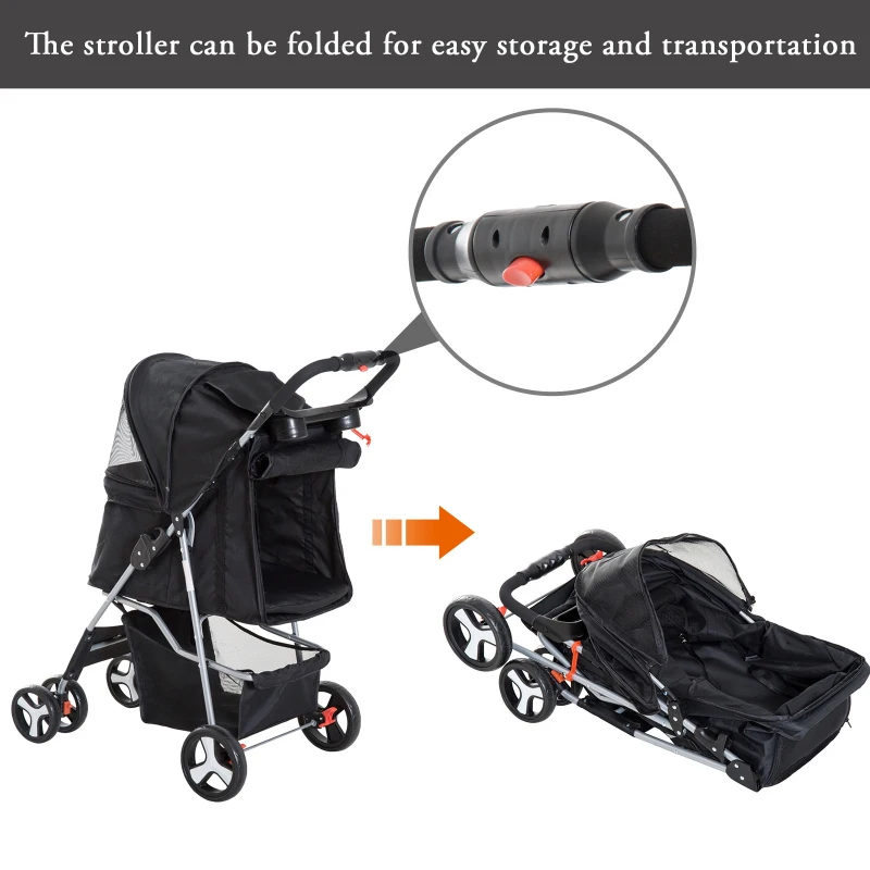 PawHut Pet stroller lightweight folding separate doggo stroller cat and dog teddy nest basket outdoor Storage Black