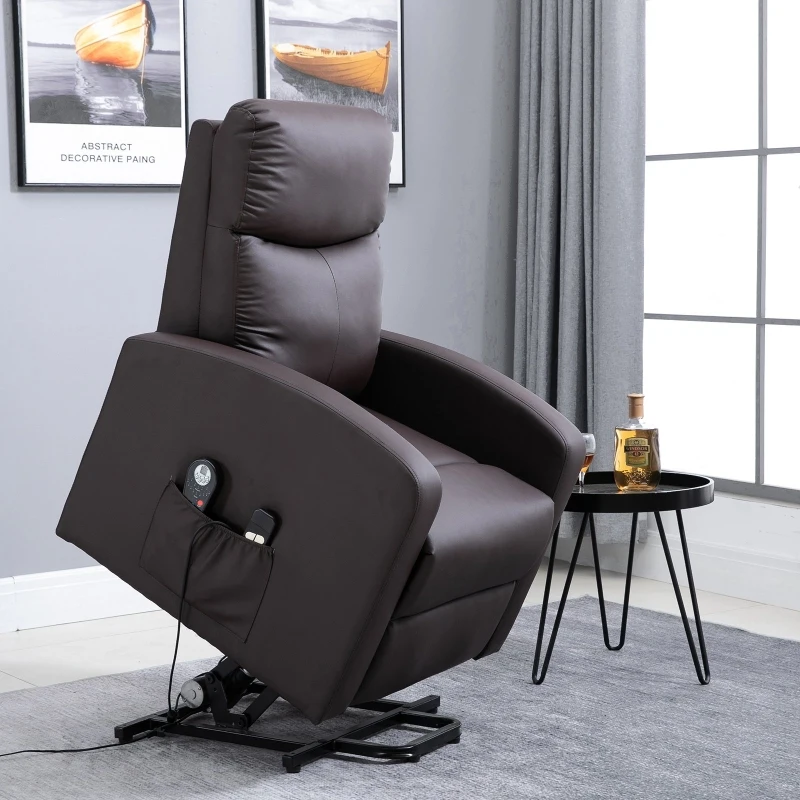 HOMCOM Lift Chair Recliner 8- Point Massage Sofa Electric Power Lift Recliner Over Padded PU Leather W/ Remote Controllers