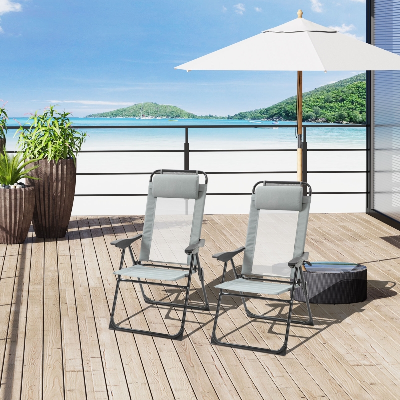 Outsunny Set of 4 Portable Folding Recliner Outdoor Patio Chaise Lounge Chair with Adjustable Backrest, Grey