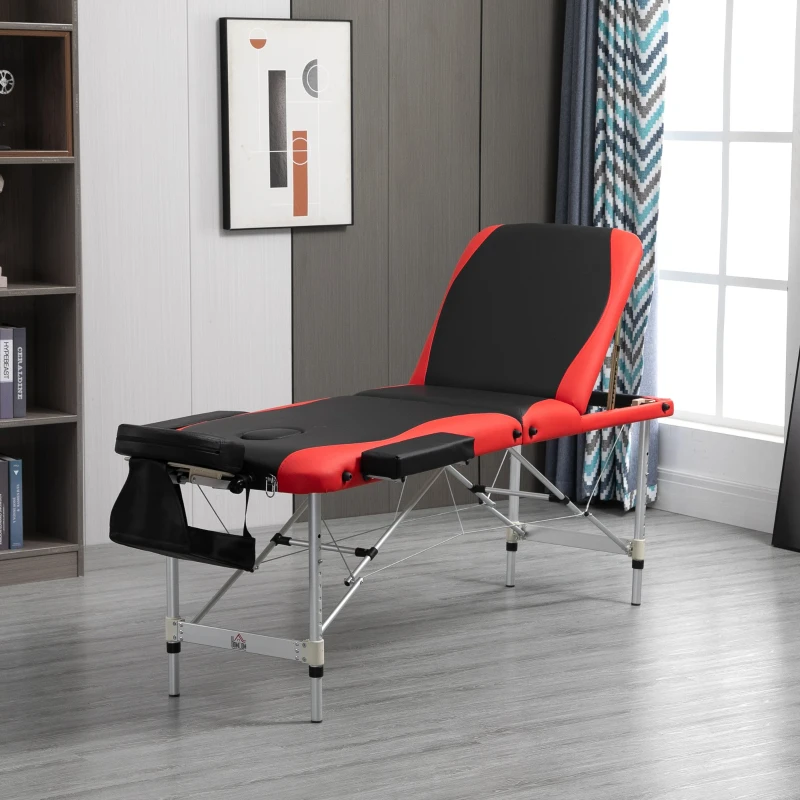 HOMCOM Portable Massage Table 73" 3 Section Foldable Massage Table Professional Salon Spa Facial Couch Bed (Black/Red)