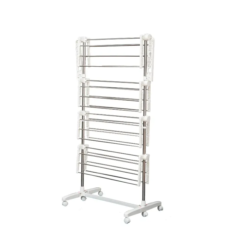HOMCOM 4 Layers Folding Laundry Rack Stand Dryer Storage Towel Rack Rolling