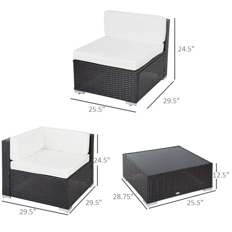 Outsunny 7Pcs Outdoor Rattan Wicker Sofa Patio Sectional Furniture Set w/ Coffee Table Cushioned Seat Garden w/ Cushion