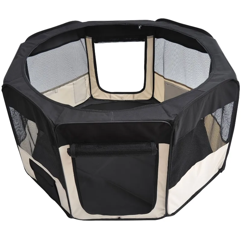 PawHut Puppy Playpen 49.2-inch Soft Pet Playpen Folding Tent Kennel Kitten Playpen Cat Dog Exercise Crate w/ Bag