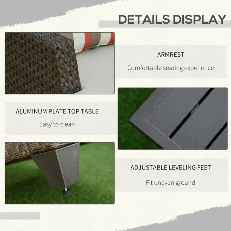 Outsunny 8 Pieces Wicker Patio Furniture Set, Outdoor PE Rattan Sectional Conversation Sofa Set w/ Aluminum Plate Top Table, Side Table & Cushions for Garden, Backyard, Beige