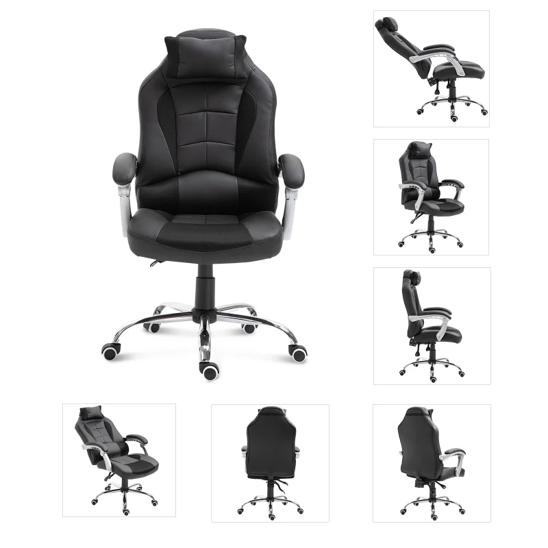 HOMCOM Ergonomic Executive Office Chair Swivel Racing Recliner PU Leather Height Adjustable, Black