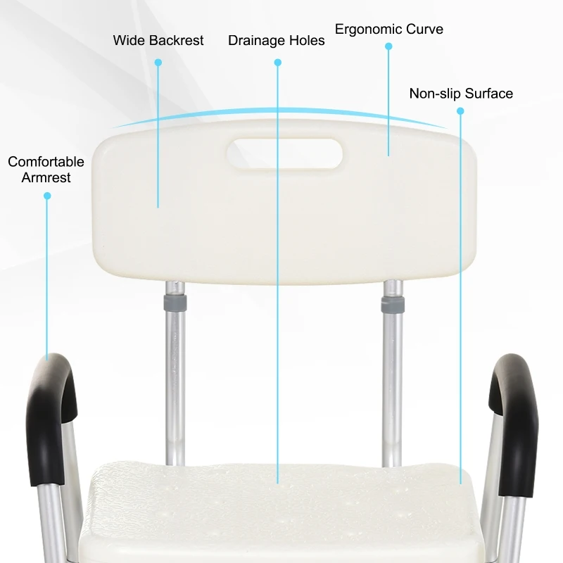 HOMCOM  Medical Shower Chair AdjustableBathtub Bench Bath Seat with Arms and Backrest