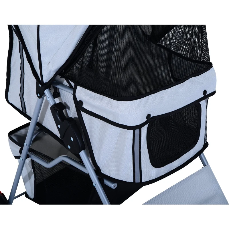 PawHut Jogging Stroller 4 Wheel Pet Stroller Carrier Folding Sunshade Oxford Cloth Canopy w/Brake Lightweight Reflective Strip Grey