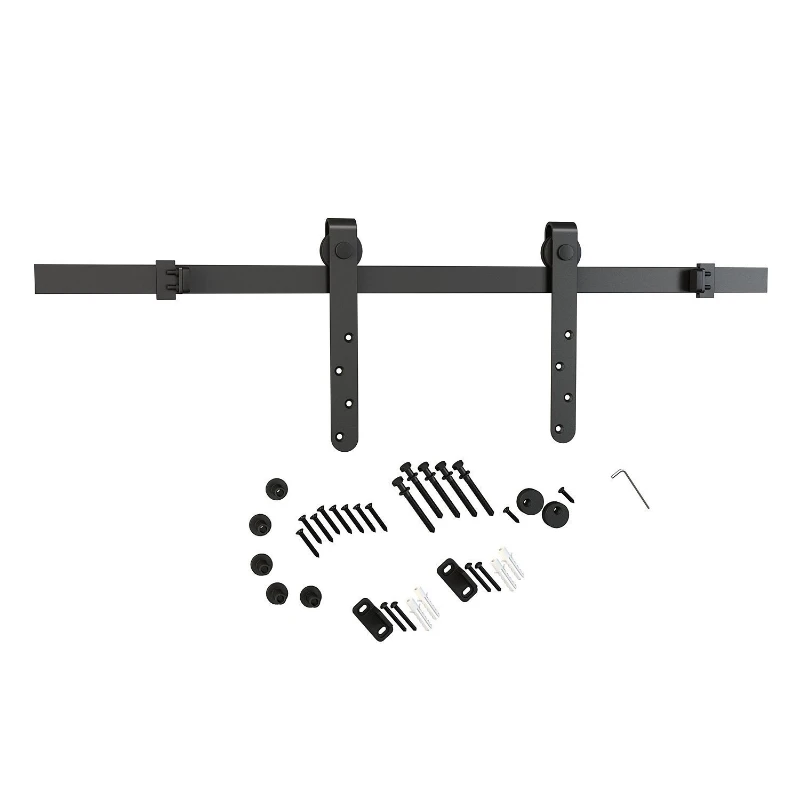 HOMCOM Antique Cabinet Sliding Barn 6FT Wood Door Hardware Kit Closet Hanger Set Coffee