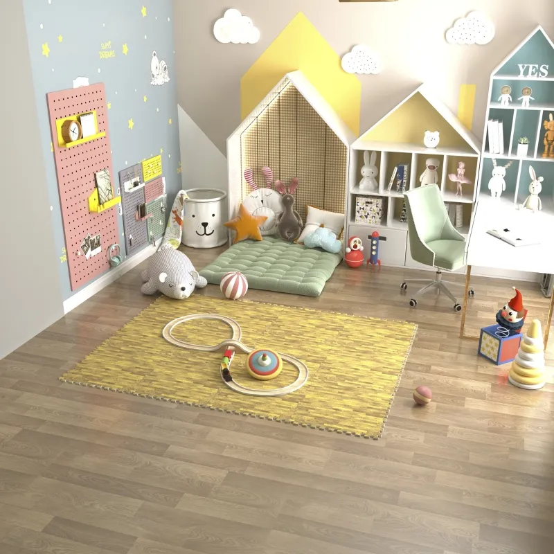 HOMCOM Interlocking Floor Mats 24pcs 96 Square Feet Soft Wood Grain EVA Foam  Exercise Workout Mat Kid Play Mat (Light Grain Wood)