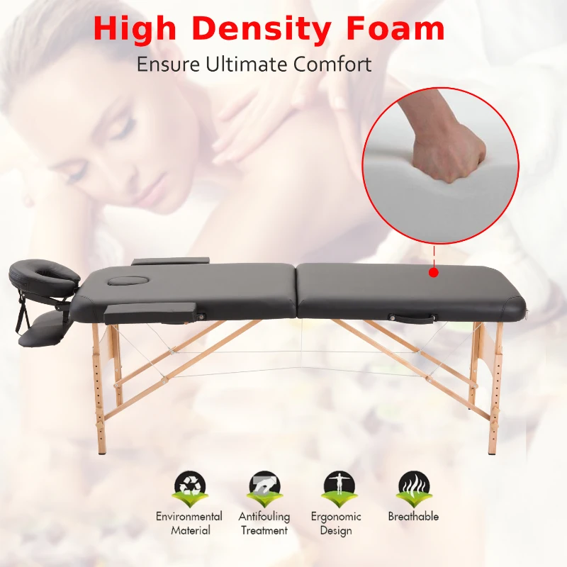 HOMCOM Portable Massage Table Massage Bed Couch Beauty Bed 2 Section Lightweight Portable Black
