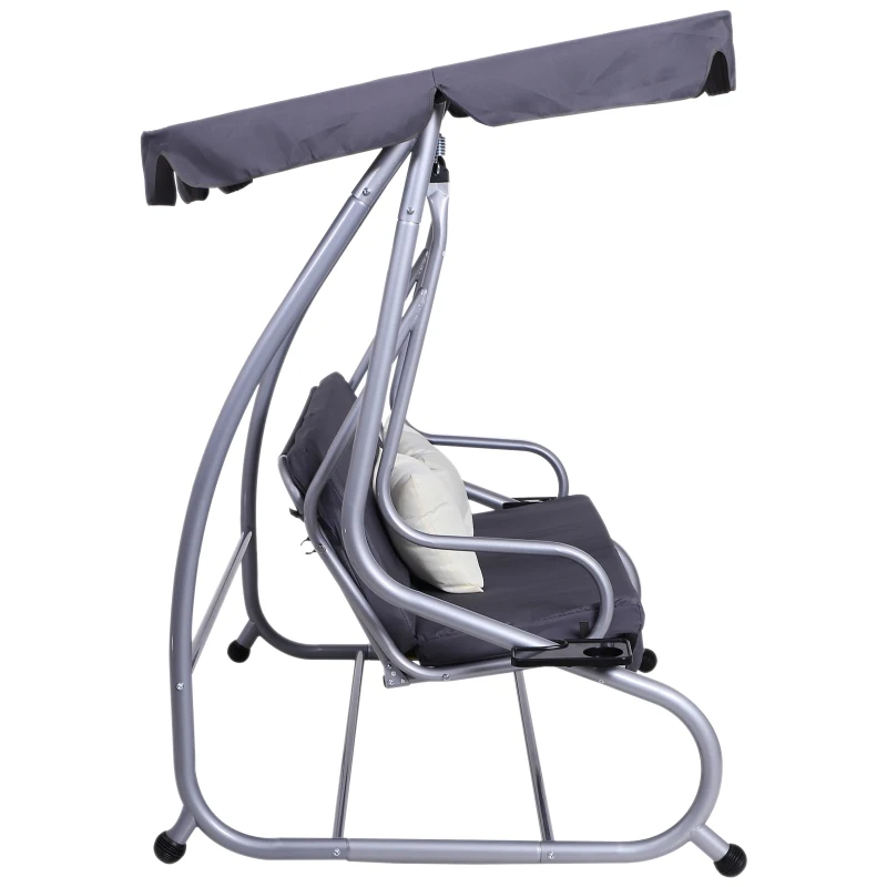 [Pick UP] Outsunny Heavy-duty Metal 3 Seater Covered Outdoor Swing Chair Garden Hammock and Bed with Frame, Canopy and 2 Pillows (Grey)