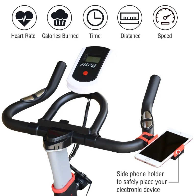 Soozier Upright Stationary Exercise Bike Indoor Cardio Workout Training Bicycle w/ Adjustable Resistance LCD Monitor Phone Holder, Black