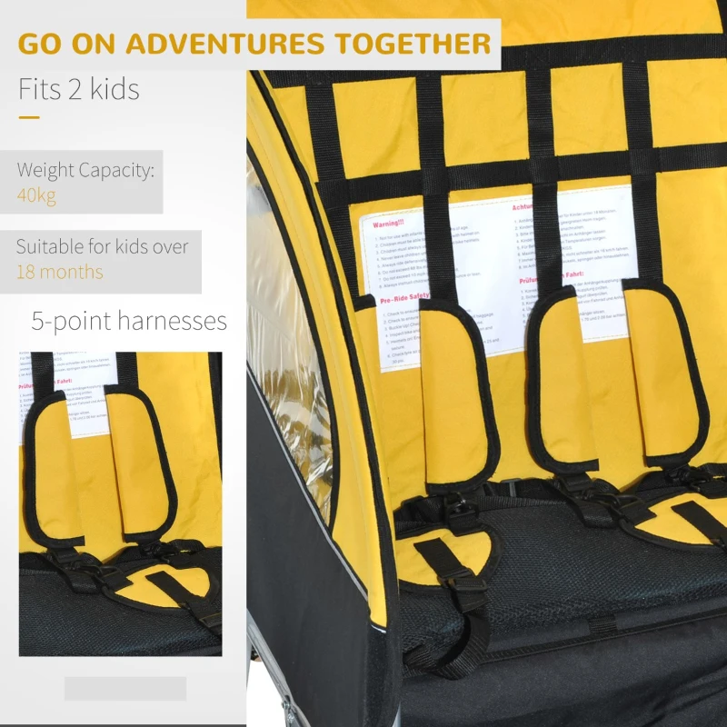 Aosom 2-IN-1 Double Baby Bike Trailer Child Carrier Stroller Jogger Bicycle Trailer Foldable Black & Yellow | Aosom Canada