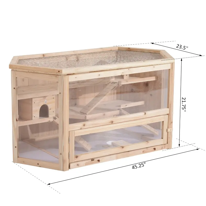 PawHut Big Hamster Cages Fir Wood Hamster Cage Mouse Rats Small Animal Exercise Play House 3 Tier with Slide Activity Center