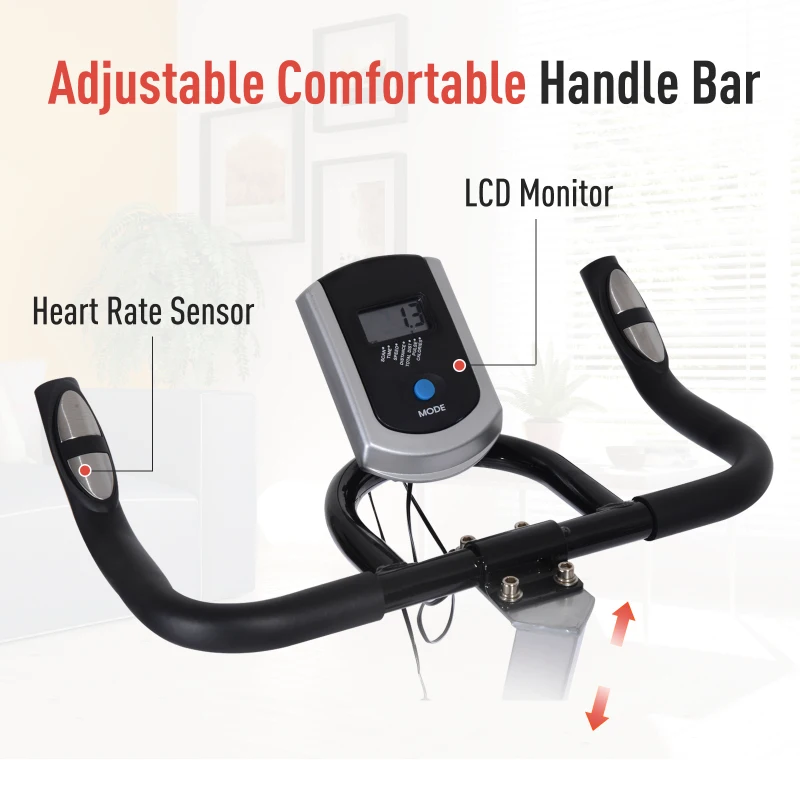 Soozier Home Spin Bike Pro Upright Indoor Cardio Bike with LCD Monitor – White and Red