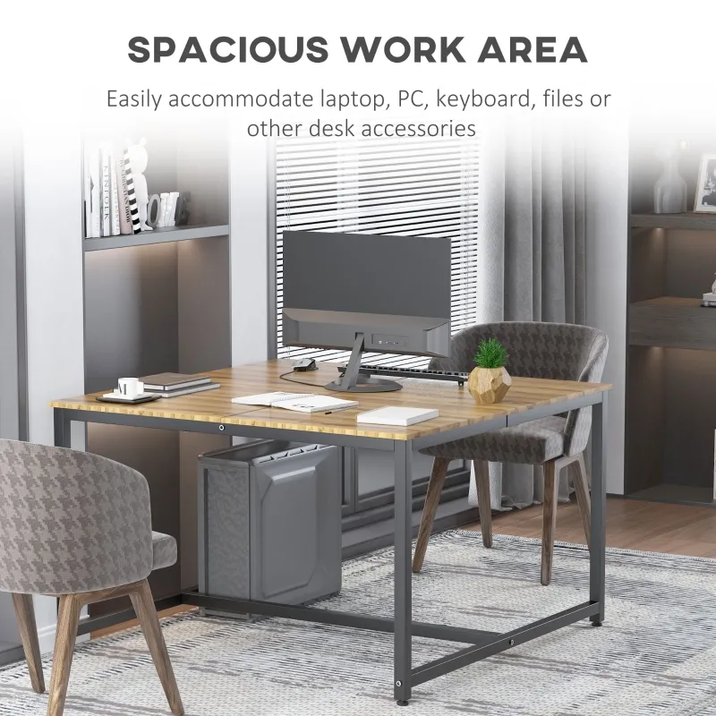HOMCOM Two Person Computer Desk, 47 x 47 inch Extra Large Writing Study Desk, Double Workstation for Home Office, Oak