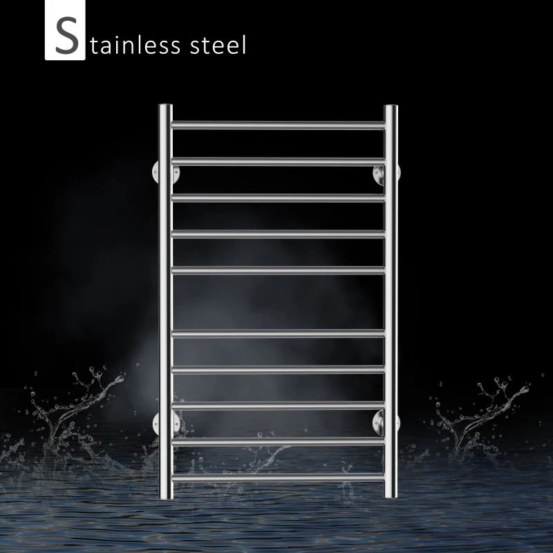 HOMCOM Heated Towel Rack 10-Bar Wall Mounted Electric Heated Shelf Stainless Steel Home Bathroom Towel Drying Rack