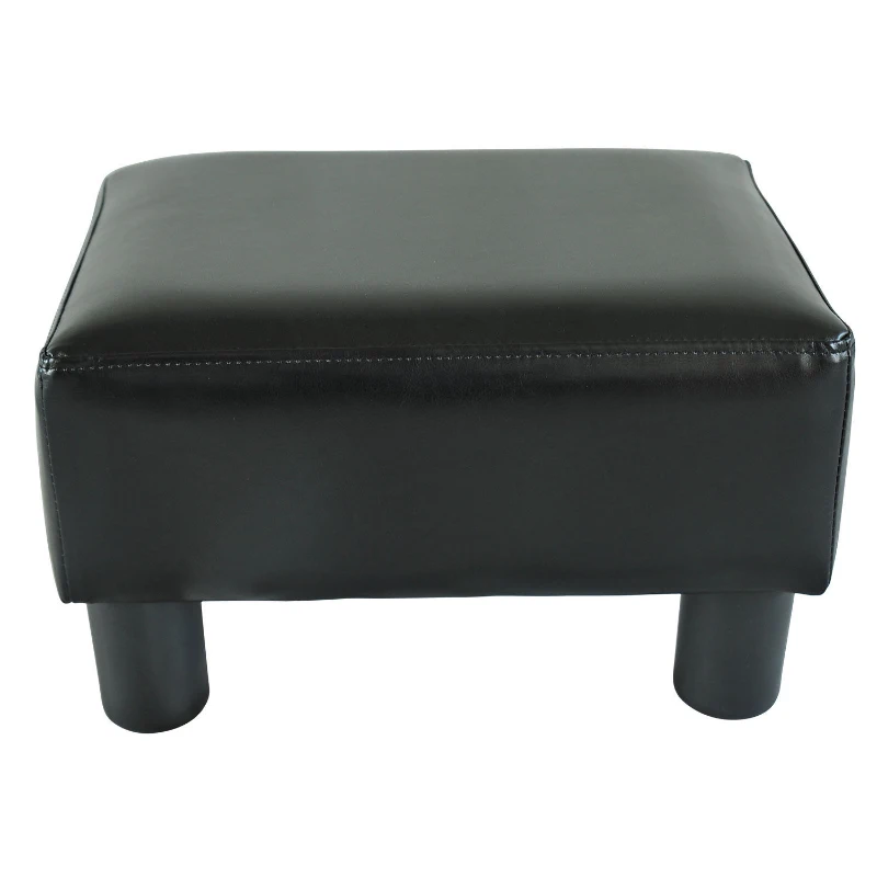 HOMCOM Small Footstool Modern Faux Leather Ottoman Footrest Sofa Side Stool Rectangle Black