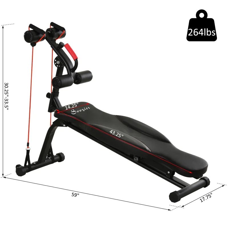 Soozier Multifunctiona Fitness Bench with Adjustable Handle Leg Lifts for Home Gym, Black