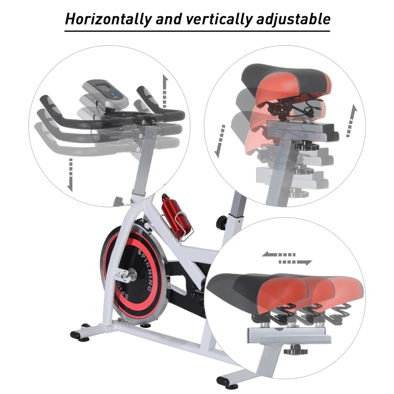 Soozier Home Spin Bike Pro Upright Indoor Cardio Bike with LCD Monitor – White and Red