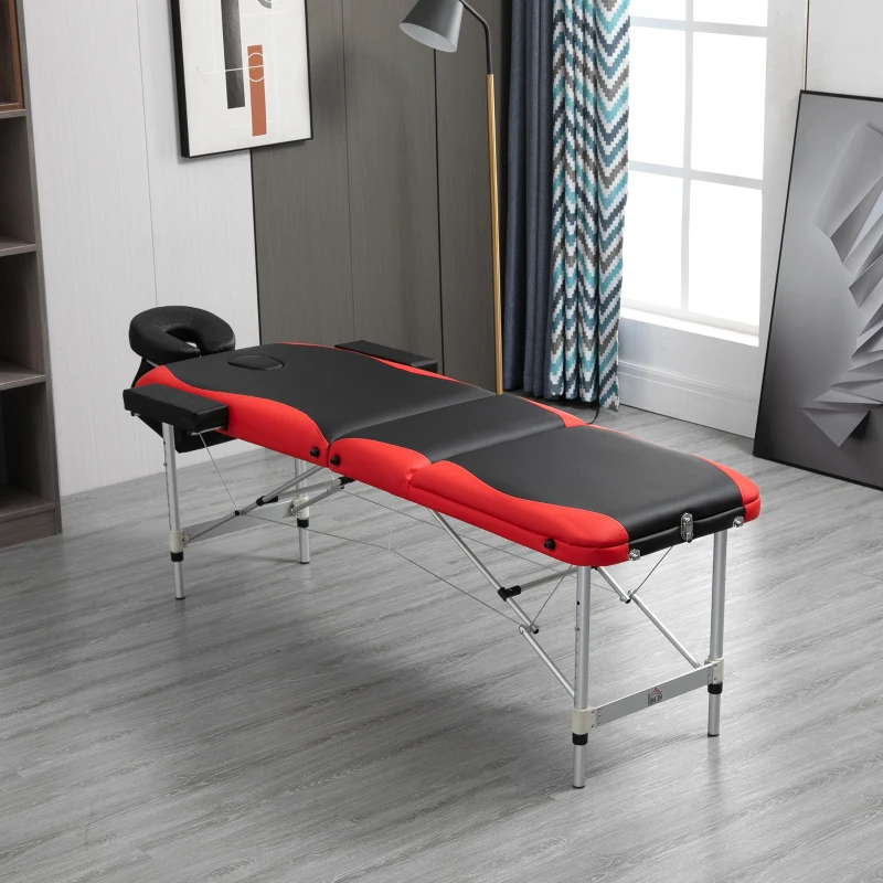 HOMCOM Portable Massage Table 73" 3 Section Foldable Massage Table Professional Salon Spa Facial Couch Bed (Black/Red)