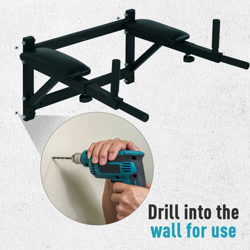 Soozier Wall Mounted Dip Station Dipping Knee Raise Station Triceps Leg Dip Raise Bars Rack, Black