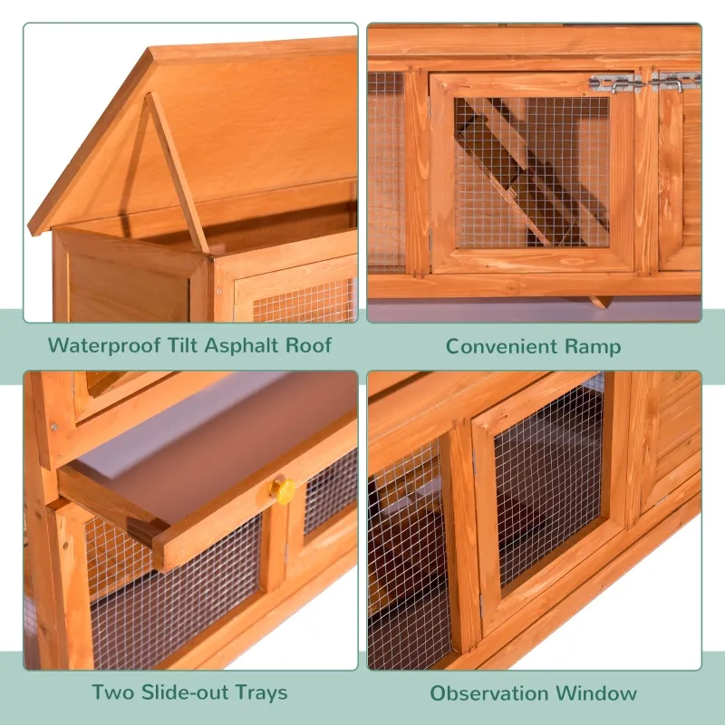 PawHut Bunny Hutch 2 Tier Elevated Wooden Rabbit Bunny House Chicken Coop Small Animal Cage w/ Sliding-Out Tray