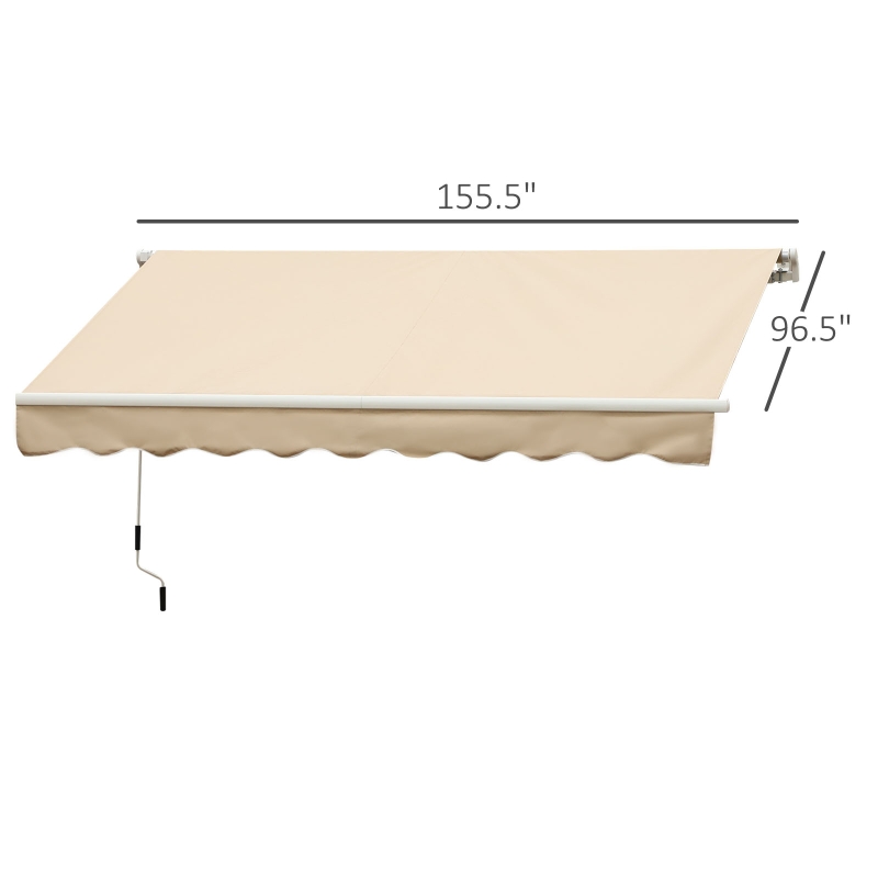Outsunny Retractable Patio Awning 13’x8’ Manual Aluminum Frame Waterproof Sun Shade Patio Outdoor Deck Canopy Shelter - Khaki