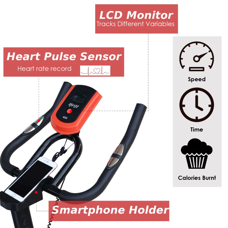 Soozier Indoor Upright Exercise Bike Bicycle Cardio Workout Cycling Trainer Fitness Stationary Spin Exercise Bike Equipment Home Gym