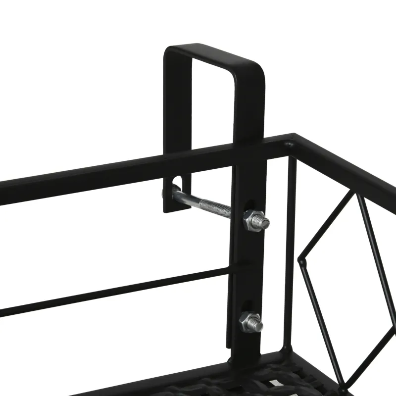 Outsunny 32'' x 12'' Hanging Flower Pot Stand Rack with Hooks, Metal Plant Pot Holder, Railing Shelf, Windows Decorate for Outdoor Garden Balcony Fence Patio