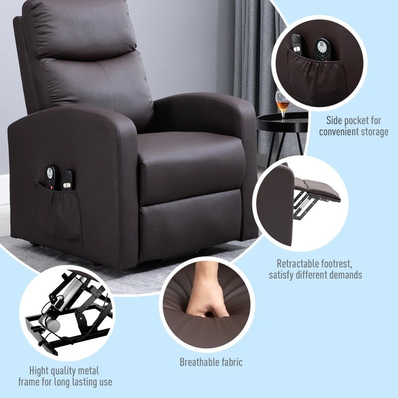 HOMCOM Lift Chair Recliner 8- Point Massage Sofa Electric Power Lift Recliner Over Padded PU Leather W/ Remote Controllers