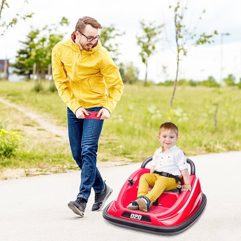 Aosom 12V Kids Bumper Car, 360° Rotation Electric Ride On Car, Twins Motor Battery Powered Toy, w/ Parent Remote Control, Safety Belt, Colorful LED Lights, for 18-72 months, Red