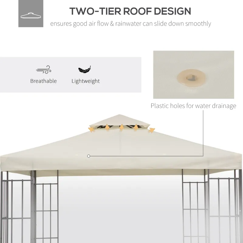 Outsunny Square2-Tier Gazebo Canopy Replacement Top Cover Water-resistant UV Protected Shade Protection (Cream White)