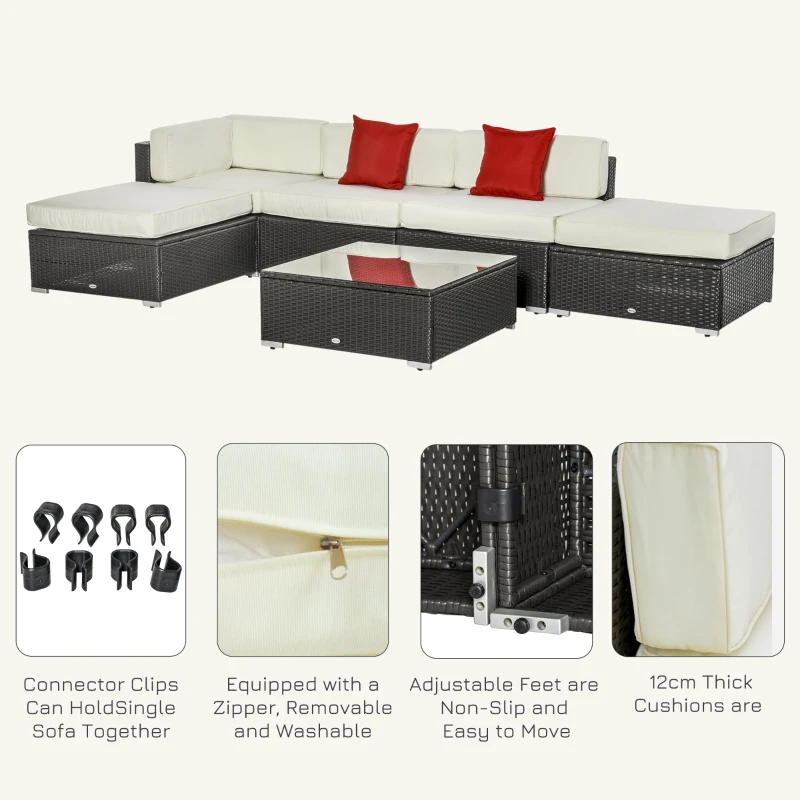 Outsunny Rattan Sofa 6pcs Deluxe Outdoor Wicker Sectional Garden Patio Furniture Set All-weather Steel Frame