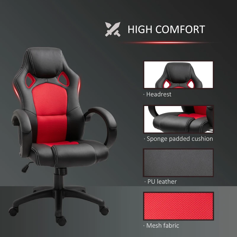 HOMCOM Racecar Style Office Chair  Gaming Chair High Back Executive Adjustable Swivel Seat