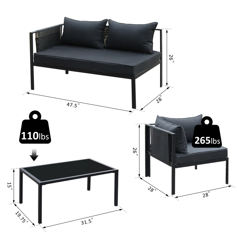 [Pick UP] Outsunny 4pcs Garden Sectional Sofa Set Steel Frame w/ Cushions