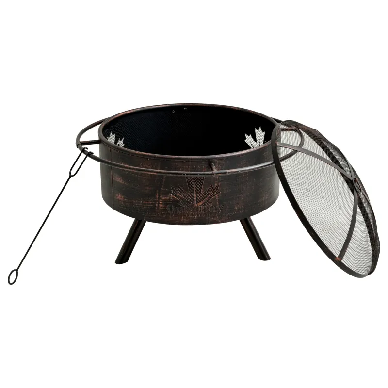 Outsunny 30" Outdoor Fire Pit with Screen Cover, Portable Wood Burning Firebowl Basin with Poker for Patio, Backyard, Black