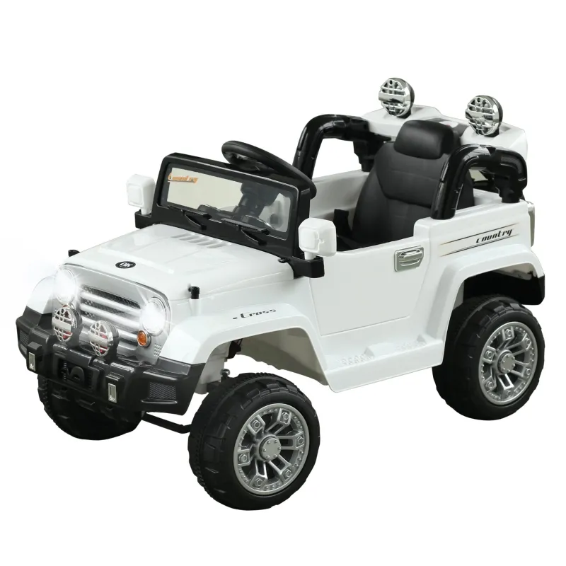 Aosom 12V Power Wheels Jeep Electric Cars Ride On Toy Truck With Remote Control For 3-6 Years Old Kids 2 Speeds Lights Mp3 Lcd Indicator White