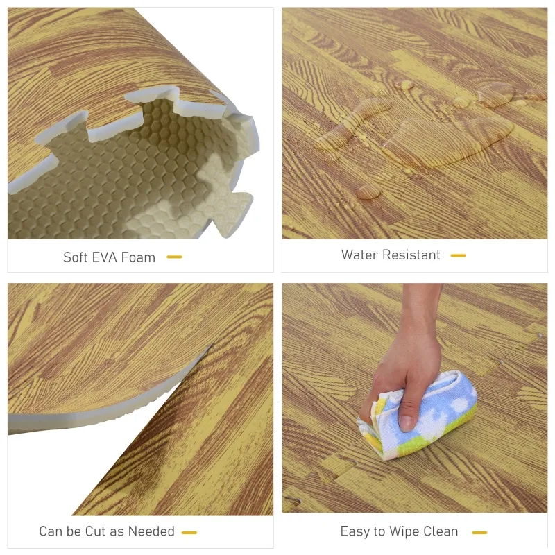 HOMCOM Interlocking Floor Mats 24pcs 96 Square Feet Soft Wood Grain EVA Foam  Exercise Workout Mat Kid Play Mat (Light Grain Wood)